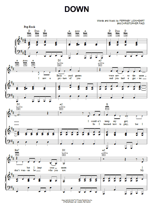 Teddy Geiger Down Sheet Music Notes & Chords for Piano, Vocal & Guitar (Right-Hand Melody) - Download or Print PDF Teddy Geiger Down Sheet Music Notes & Chords for Piano, Vocal & Guitar (Right-Hand Melody) - Download or Print PDF