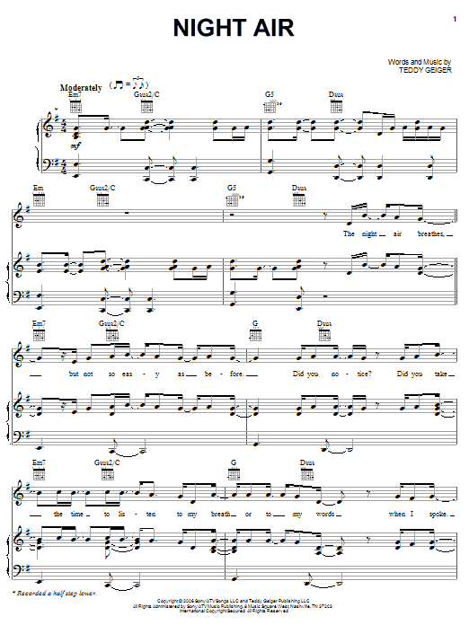 Teddy Geiger Night Air Sheet Music Notes & Chords for Piano, Vocal & Guitar (Right-Hand Melody) - Download or Print PDF