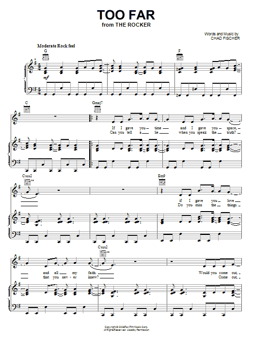 Teddy Geiger Too Far Sheet Music Notes & Chords for Piano, Vocal & Guitar (Right-Hand Melody) - Download or Print PDF Teddy Geiger Too Far Sheet Music Notes & Chords for Piano, Vocal & Guitar (Right-Hand Melody) - Download or Print PDF