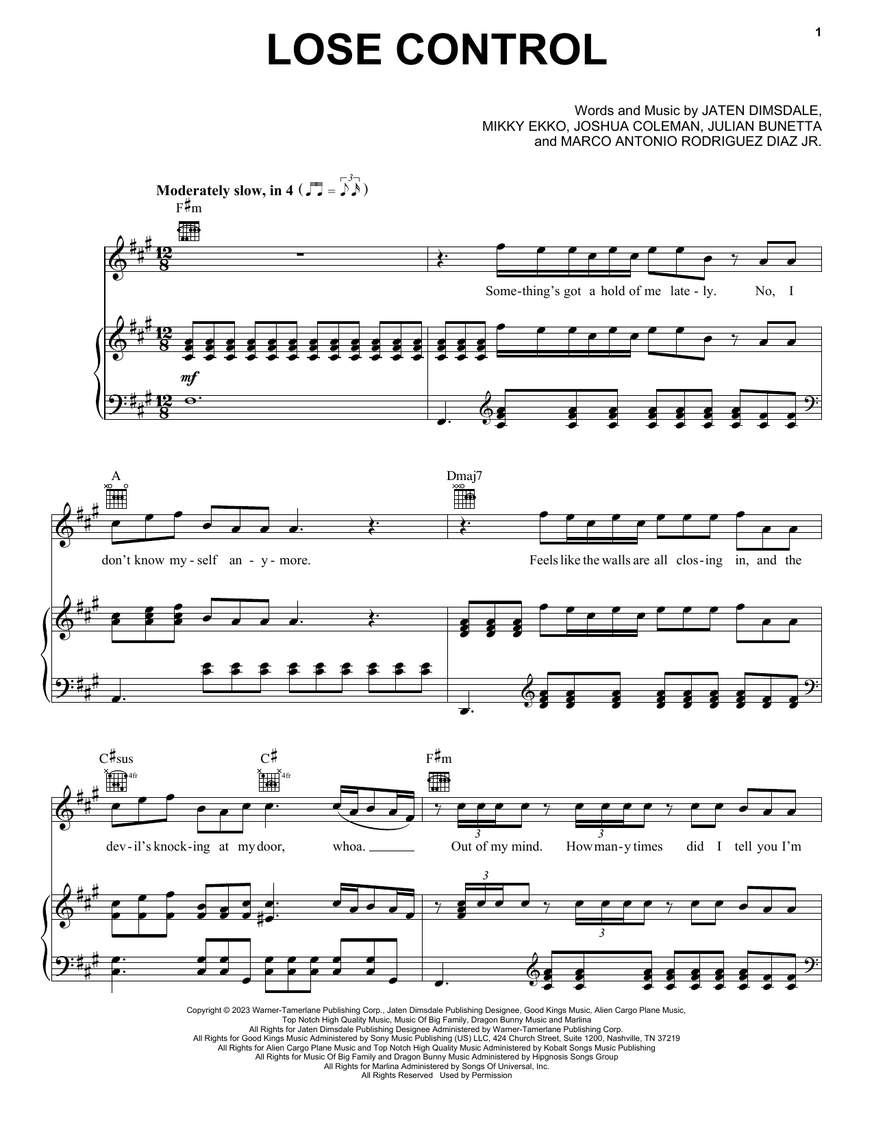 Teddy Swims Lose Control Sheet Music Notes & Chords for Really Easy Piano - Download or Print PDF