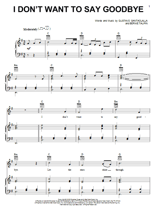 Teddy Thompson I Don't Want To Say Goodbye Sheet Music Notes & Chords for Piano, Vocal & Guitar (Right-Hand Melody) - Download or Print PDF