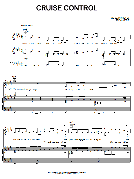 Teena Marie Cruise Control Sheet Music Notes & Chords for Piano, Vocal & Guitar (Right-Hand Melody) - Download or Print PDF