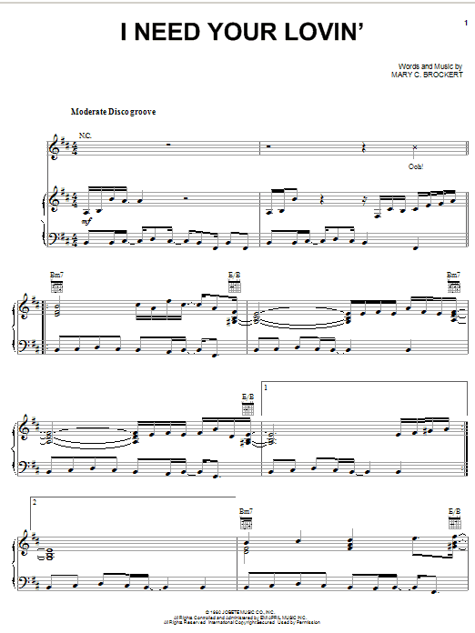 Teena Marie I Need Your Lovin' Sheet Music Notes & Chords for Piano, Vocal & Guitar (Right-Hand Melody) - Download or Print PDF