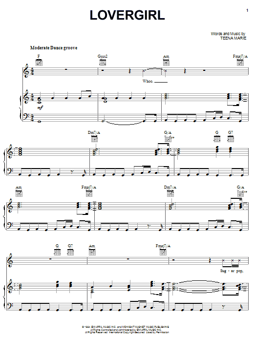 Teena Marie Lovergirl Sheet Music Notes & Chords for Piano, Vocal & Guitar (Right-Hand Melody) - Download or Print PDF