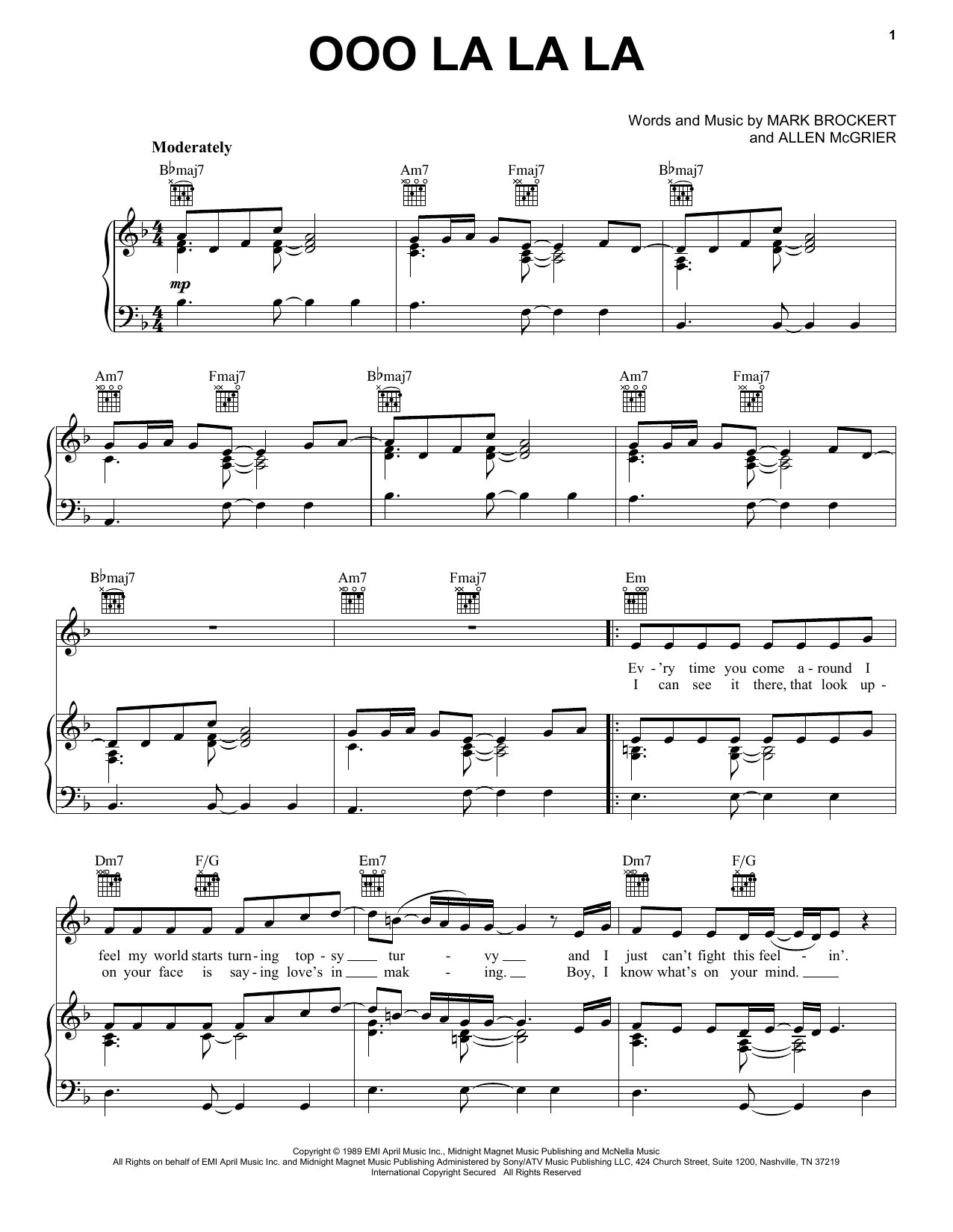 Teena Marie Ooo La La La Sheet Music Notes & Chords for Piano, Vocal & Guitar (Right-Hand Melody) - Download or Print PDF