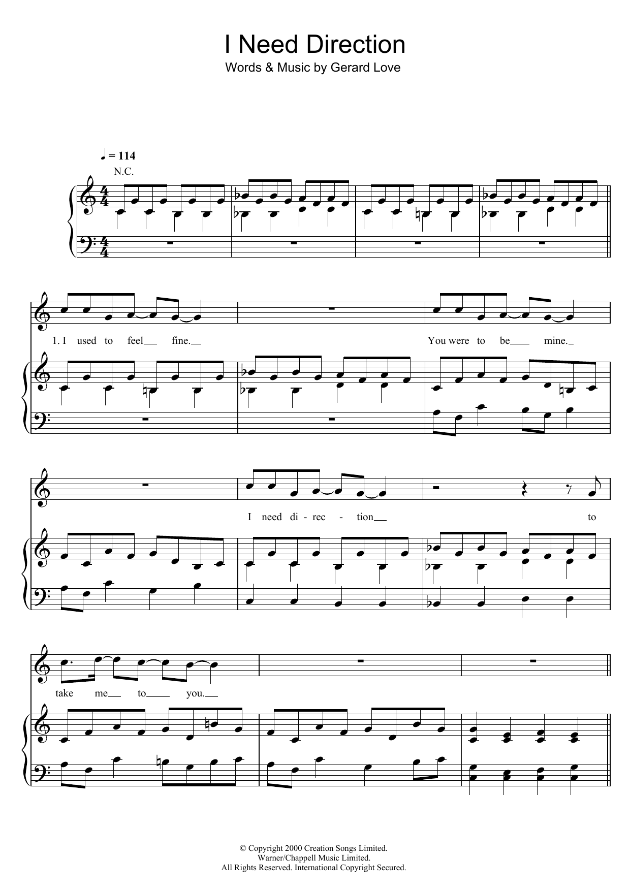 Teenage Fanclub I Need Direction Sheet Music Notes & Chords for Piano, Vocal & Guitar - Download or Print PDF