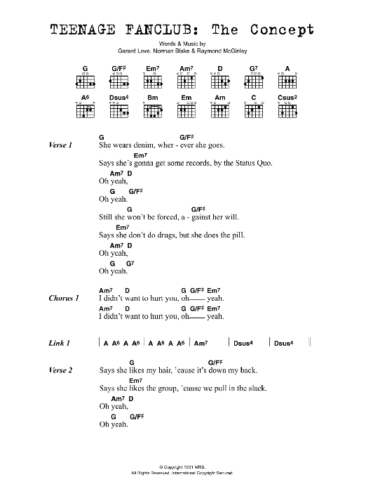 Teenage Fanclub The Concept Sheet Music Notes & Chords for Lyrics & Chords - Download or Print PDF