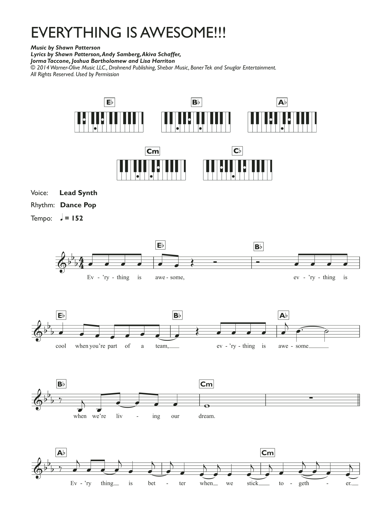 Tegan and Sara Everything Is Awesome (featuring The Lonely Island) (From The Lego Movie) Sheet Music Notes & Chords for Piano Chords/Lyrics - Download or Print PDF