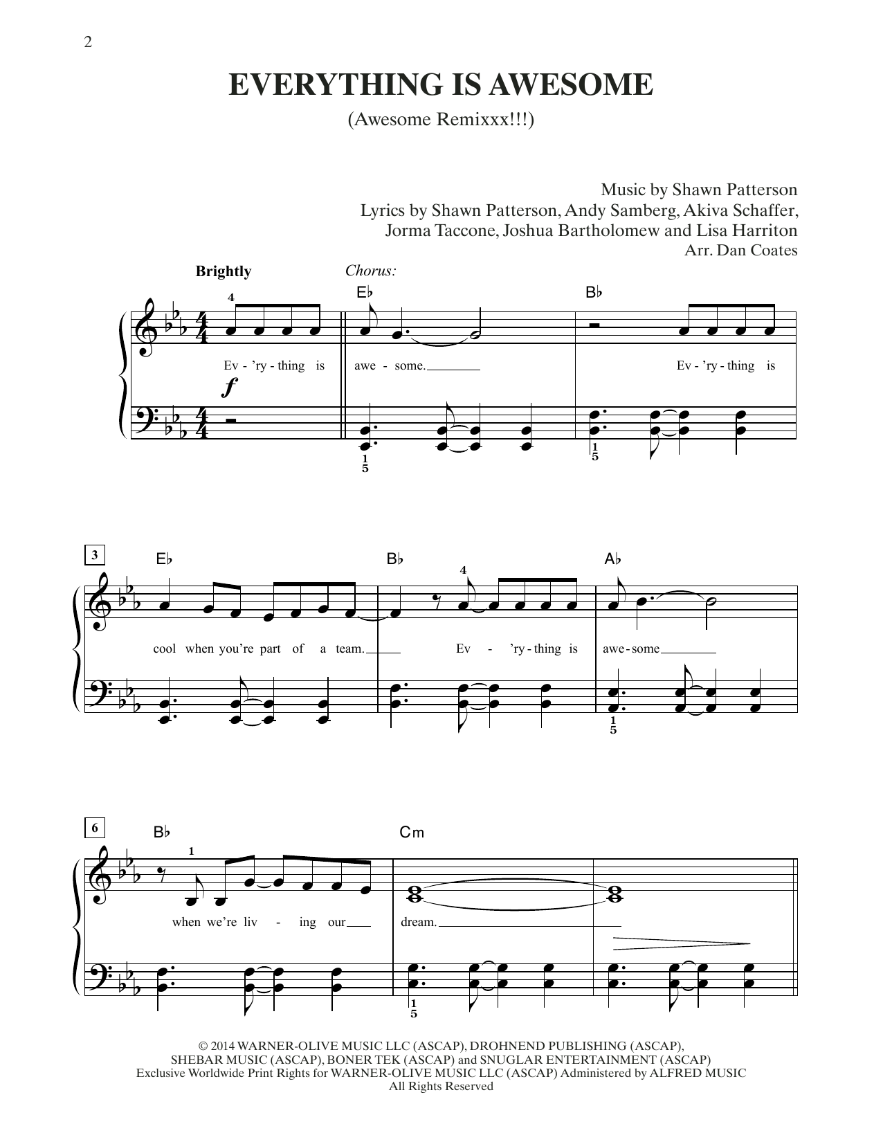 Tegan and Sara Everything Is Awesome (from The Lego Movie) (arr. Dan Coates) Sheet Music Notes & Chords for Easy Piano - Download or Print PDF