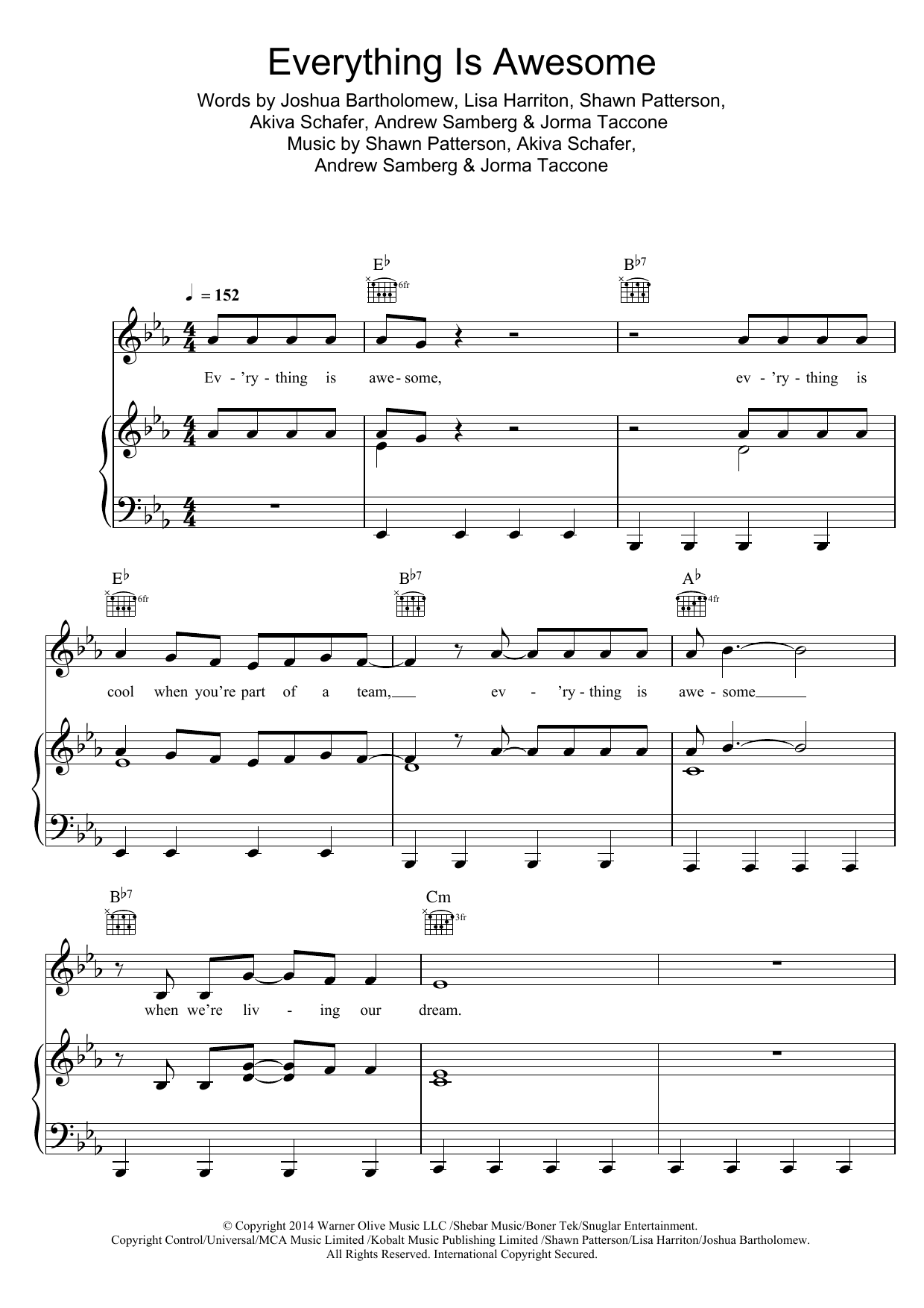 Tegan and Sara Everything Is Awesome (from The Lego Movie) (feat. The Lonely Island) Sheet Music Notes & Chords for Alto Sax Solo - Download or Print PDF