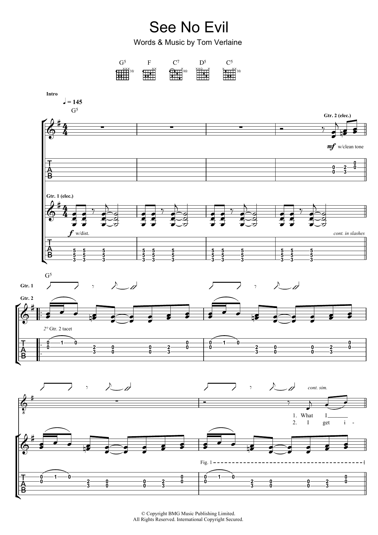 Television See No Evil Sheet Music Notes & Chords for Guitar Tab - Download or Print PDF