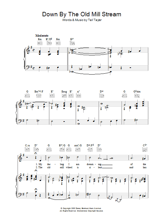Tell Taylor Down By The Old Mill Stream Sheet Music Notes & Chords for Piano, Vocal & Guitar (Right-Hand Melody) - Download or Print PDF