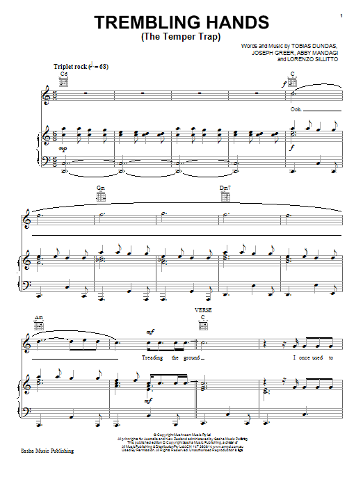 Temper Trap Trembling Hands Sheet Music Notes & Chords for Piano, Vocal & Guitar (Right-Hand Melody) - Download or Print PDF