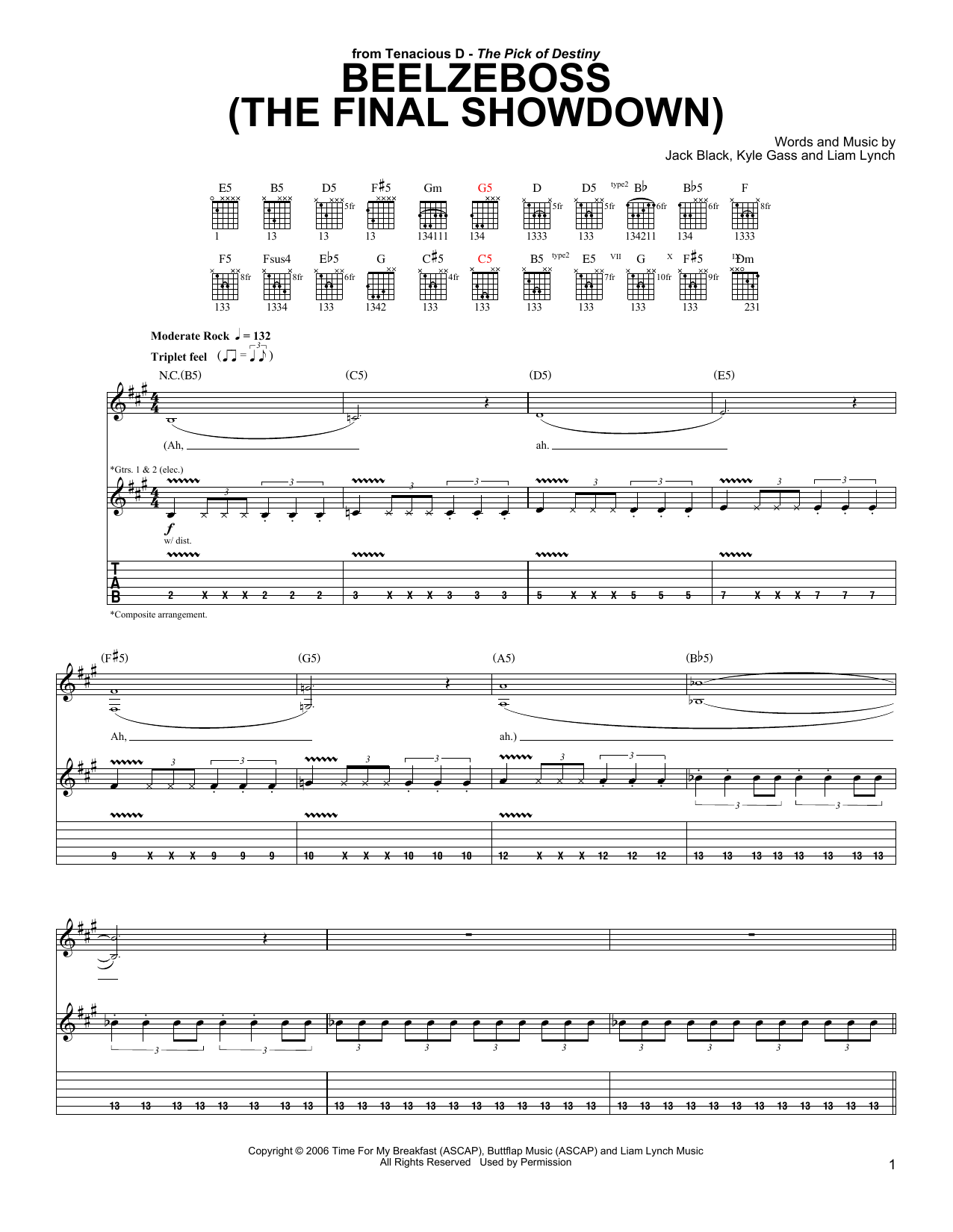 Tenacious D Beelzeboss (The Final Showdown) Sheet Music Notes & Chords for Guitar Tab - Download or Print PDF
