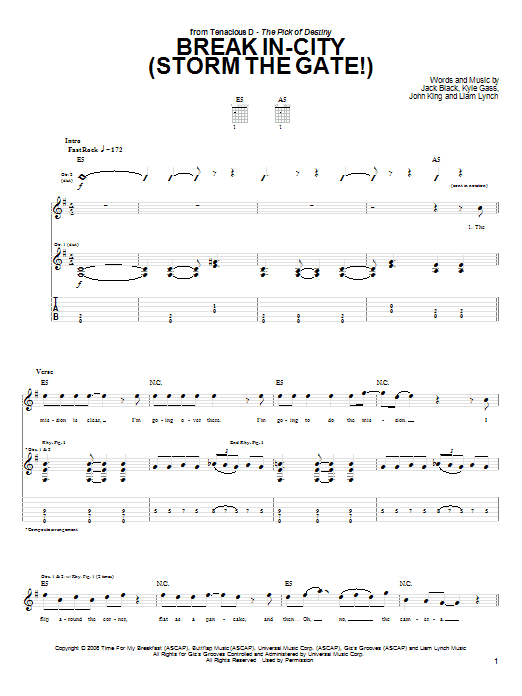 Tenacious D Break In-City (Storm The Gate!) Sheet Music Notes & Chords for Guitar Tab - Download or Print PDF