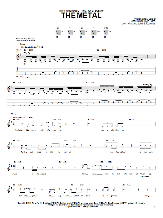 Tenacious D The Metal Sheet Music Notes & Chords for Guitar Tab - Download or Print PDF