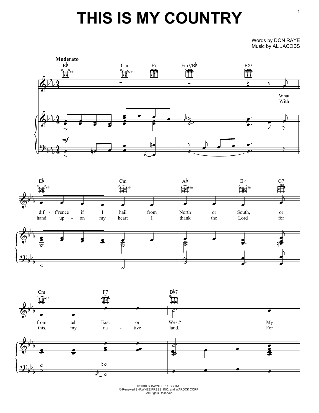 Tennessee Ernie Ford This Is My Country Sheet Music Notes & Chords for Piano Duet - Download or Print PDF