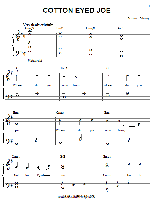 Tennessee Folksong Cotton Eyed Joe Sheet Music Notes & Chords for Melody Line, Lyrics & Chords - Download or Print PDF