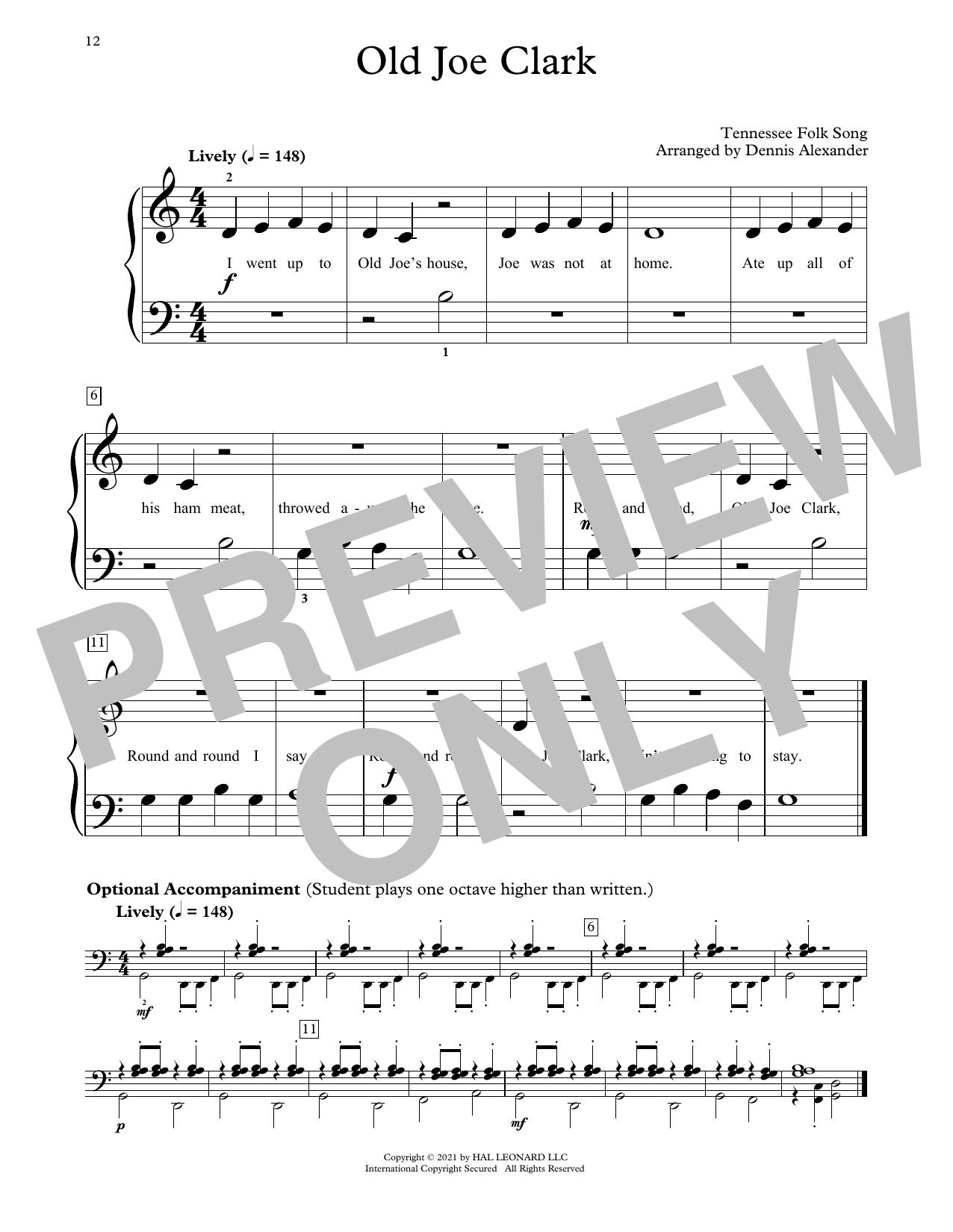 Tennessee Folksong Old Joe Clark (arr. Dennis Alexander) Sheet Music Notes & Chords for Educational Piano - Download or Print PDF