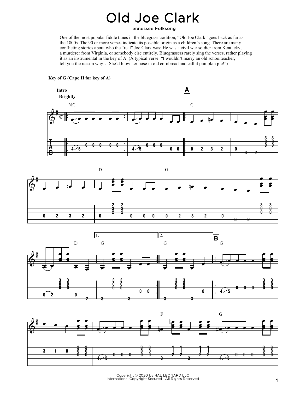 Tennessee Folksong Old Joe Clark (arr. Fred Sokolow) Sheet Music Notes & Chords for Solo Guitar Tab - Download or Print PDF