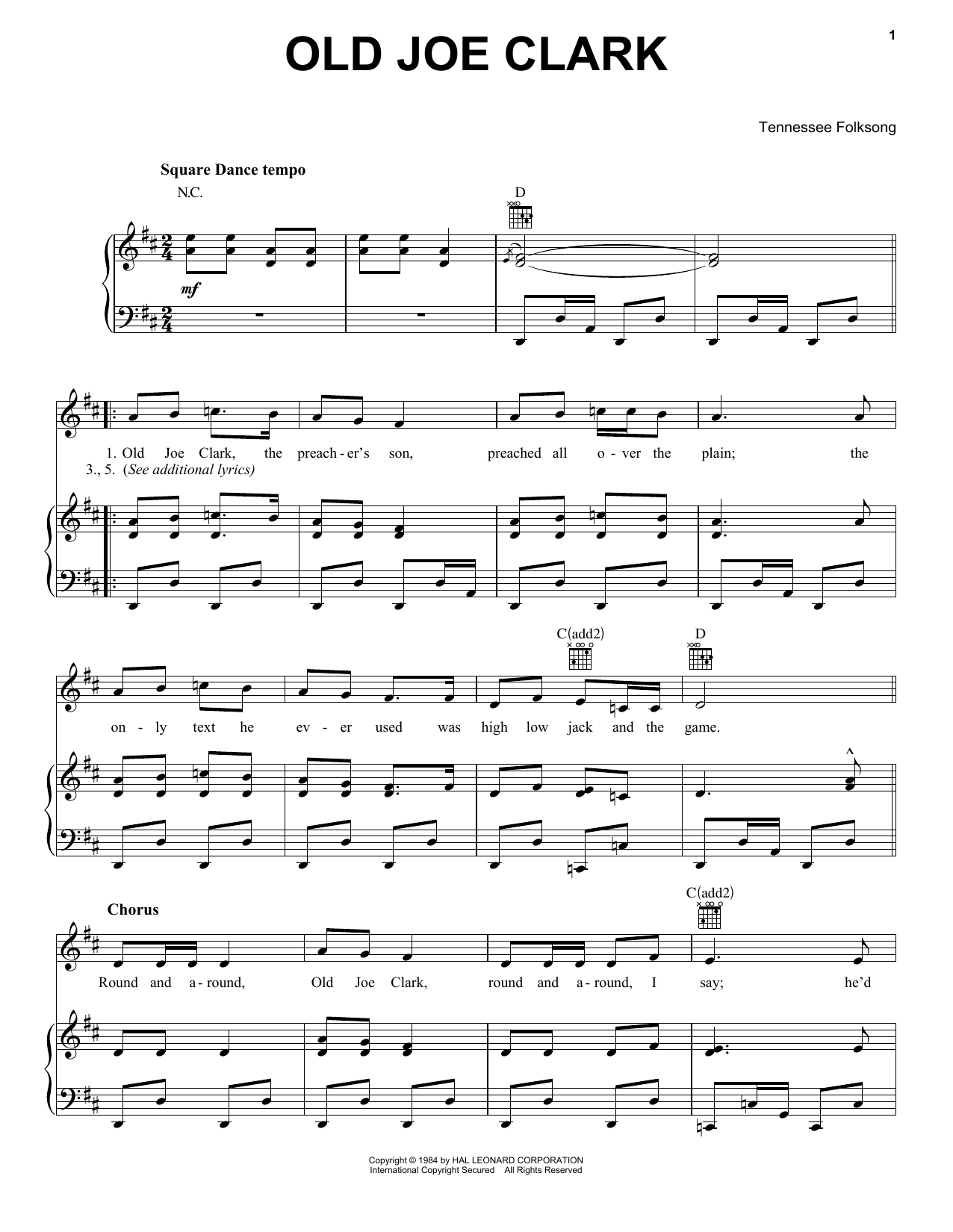 Tennessee Folksong Old Joe Clark Sheet Music Notes & Chords for Marimba Solo - Download or Print PDF