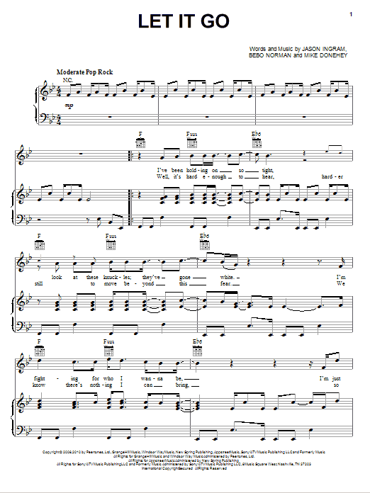 Tenth Avenue North Let It Go Sheet Music Notes & Chords for Piano, Vocal & Guitar (Right-Hand Melody) - Download or Print PDF