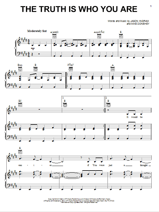 Tenth Avenue North The Truth Is Who You Are Sheet Music Notes & Chords for Piano, Vocal & Guitar (Right-Hand Melody) - Download or Print PDF