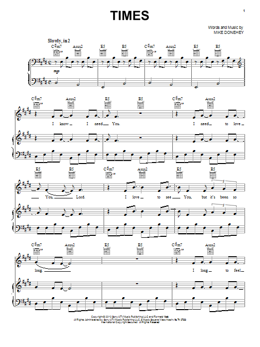 Tenth Avenue North Times Sheet Music Notes & Chords for Piano, Vocal & Guitar (Right-Hand Melody) - Download or Print PDF