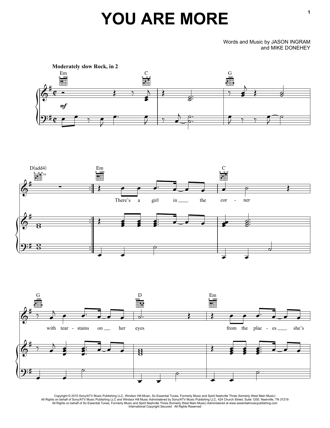 Tenth Avenue North You Are More Sheet Music Notes & Chords for Piano, Vocal & Guitar (Right-Hand Melody) - Download or Print PDF