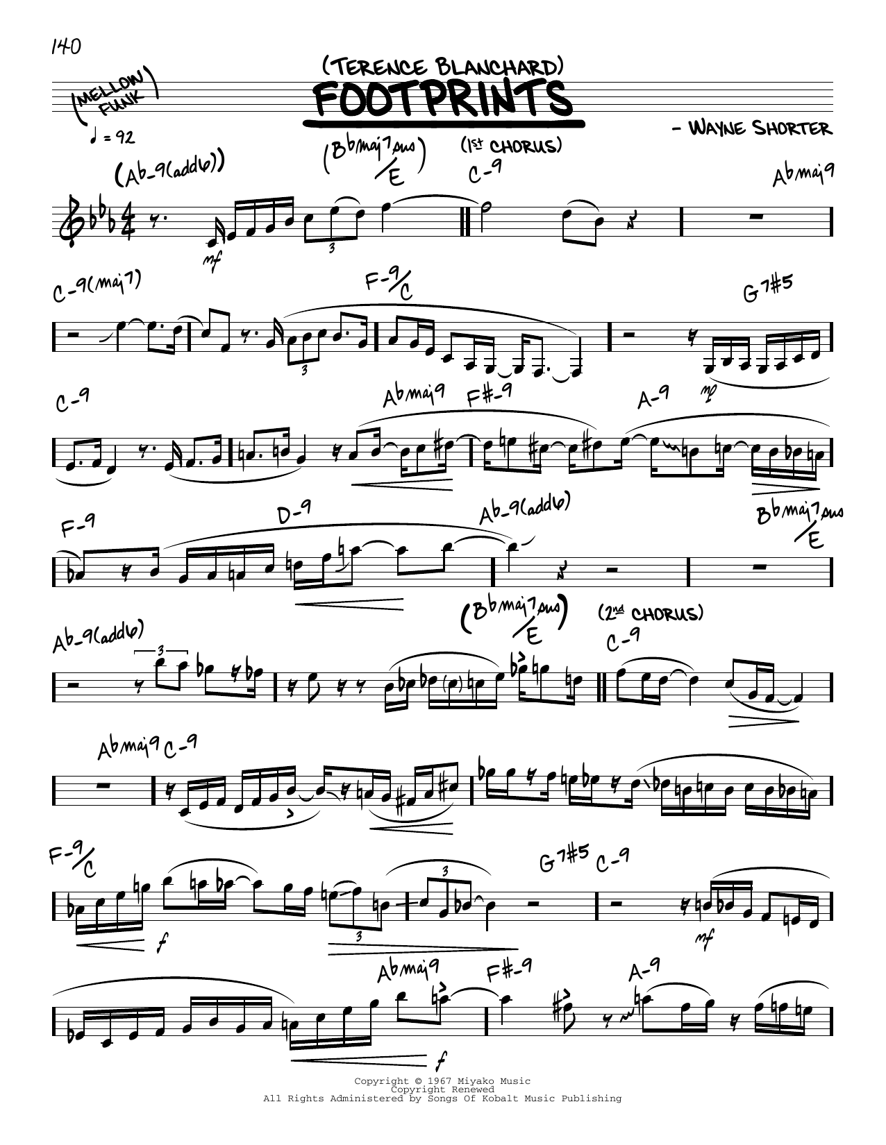 Terence Blanchard Footprints (solo only) Sheet Music Notes & Chords for Real Book – Melody & Chords - Download or Print PDF