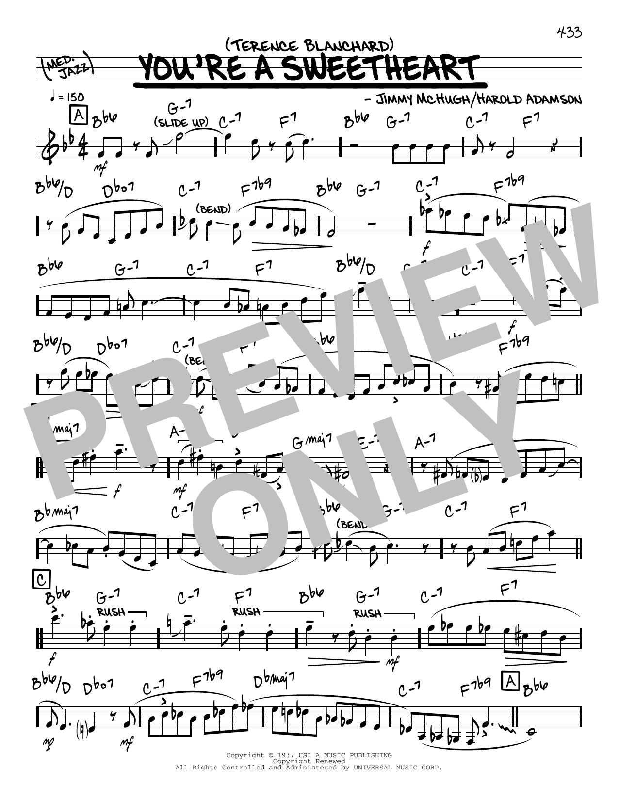 Terence Blanchard You're A Sweetheart (solo only) Sheet Music Notes & Chords for Real Book – Melody & Chords - Download or Print PDF