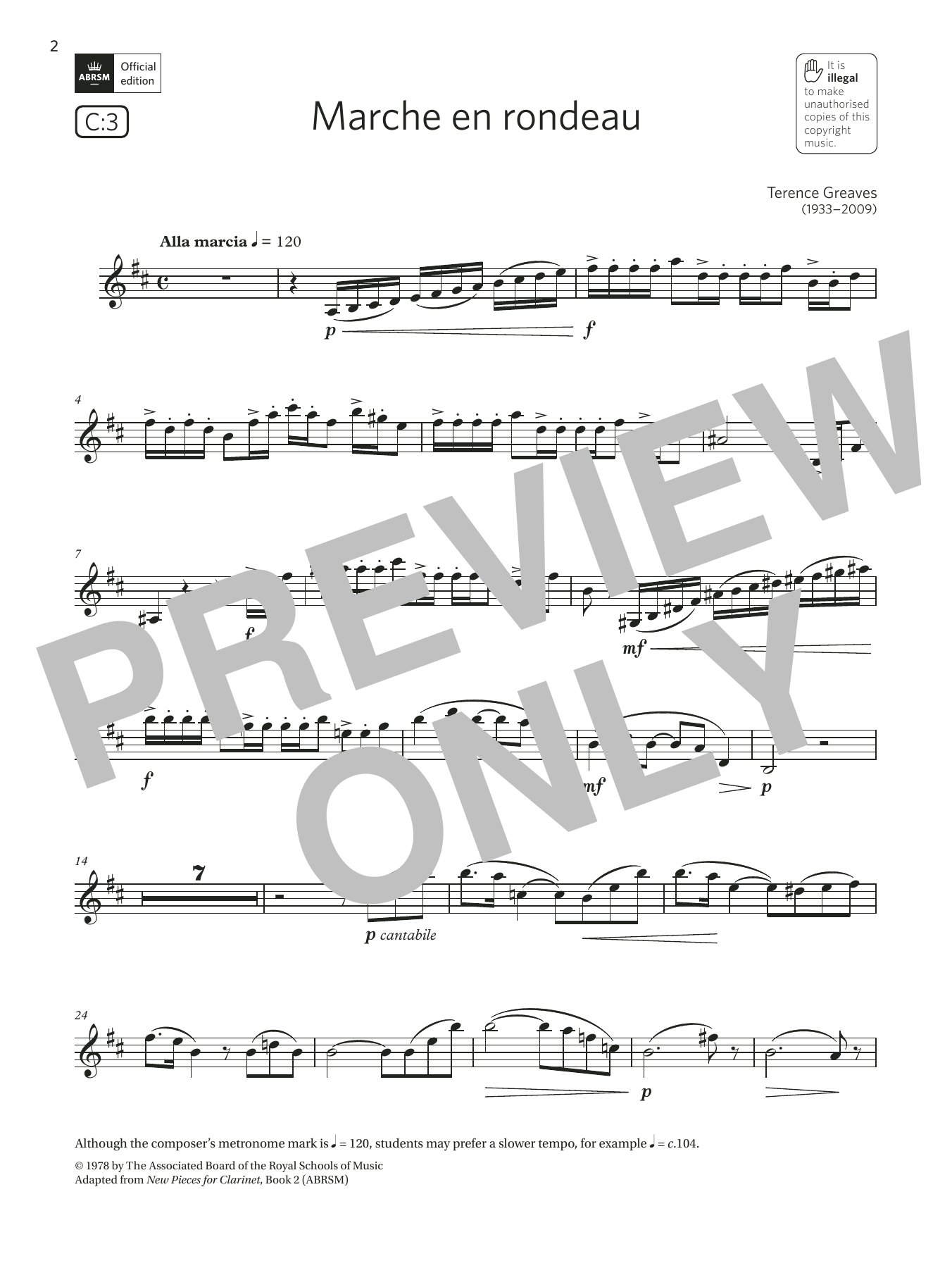 Terence Greaves Marche en rondeau (Grade 6 List C3 from the ABRSM Clarinet syllabus from 2022) Sheet Music Notes & Chords for Clarinet Solo - Download or Print PDF