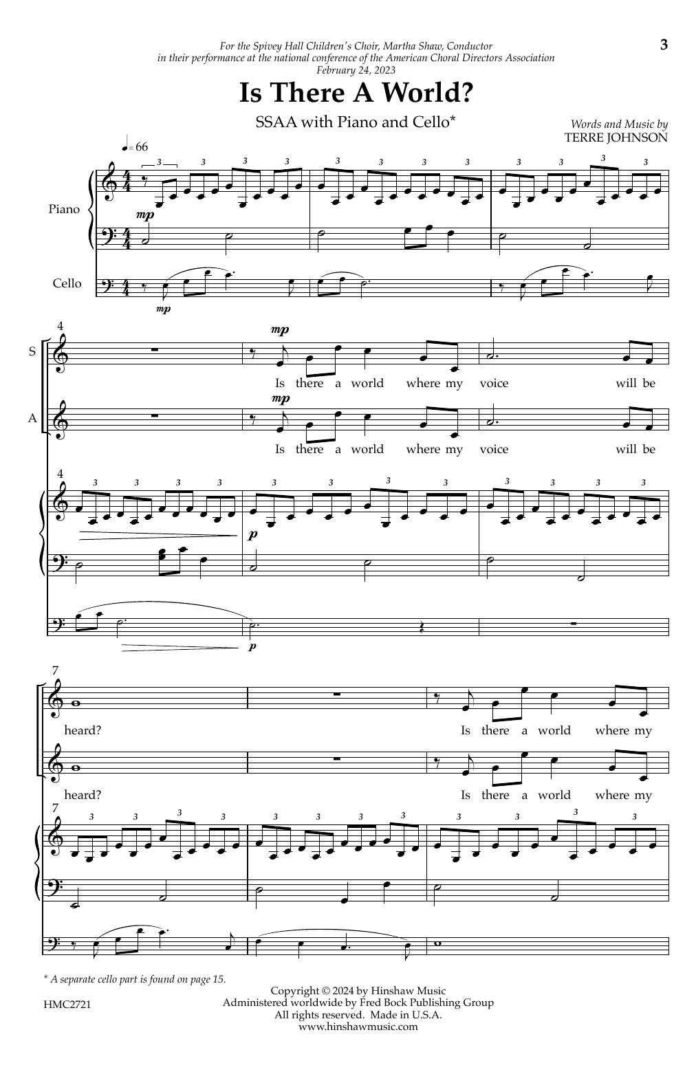 Terre Johnson Is There A World? Sheet Music Notes & Chords for SSAA Choir - Download or Print PDF