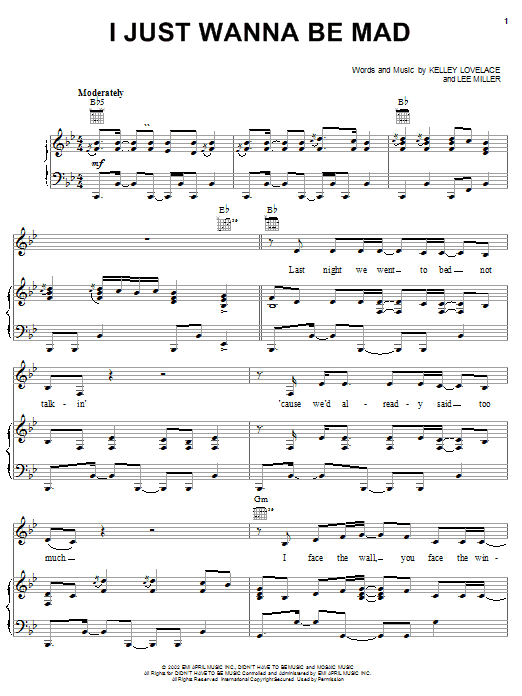 Terri Clark I Just Wanna Be Mad Sheet Music Notes & Chords for Piano, Vocal & Guitar (Right-Hand Melody) - Download or Print PDF