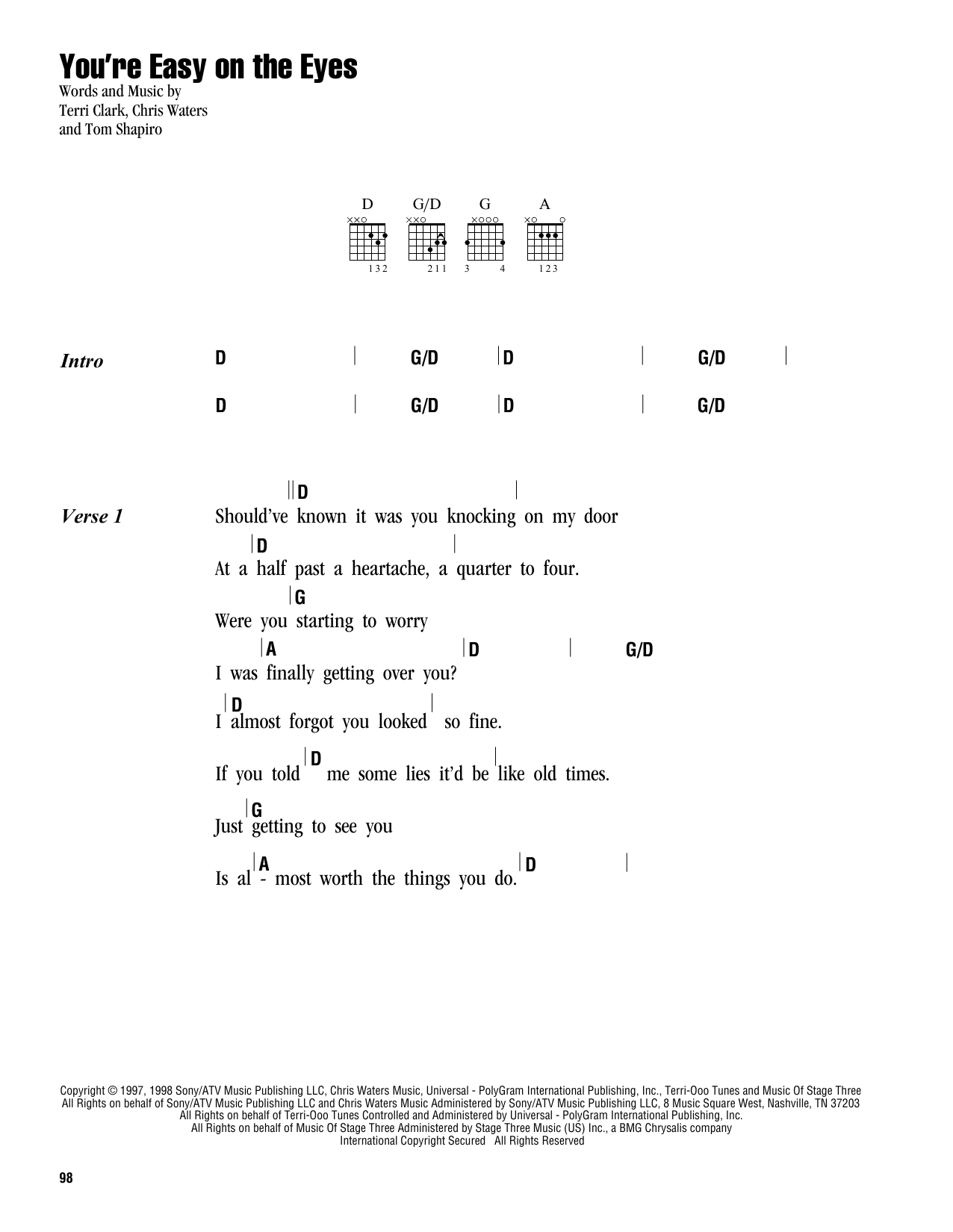 Terri Clark You're Easy On The Eyes Sheet Music Notes & Chords for Lyrics & Chords - Download or Print PDF