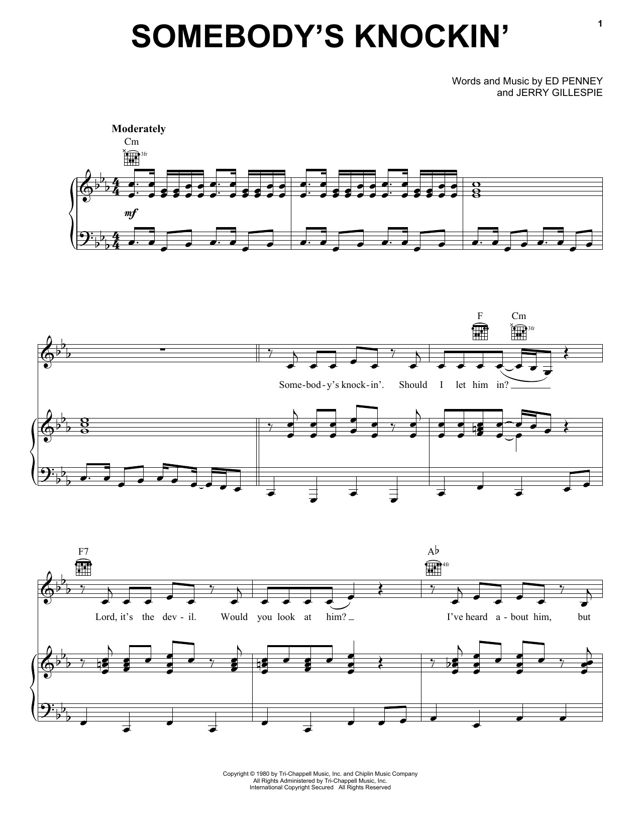 Terri Gibbs Somebody's Knockin' Sheet Music Notes & Chords for Piano, Vocal & Guitar Chords (Right-Hand Melody) - Download or Print PDF