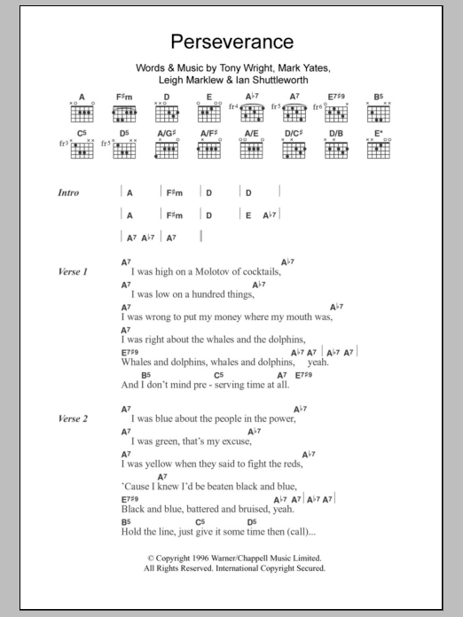 Terrorvision Perseverance Sheet Music Notes & Chords for Lyrics & Chords - Download or Print PDF