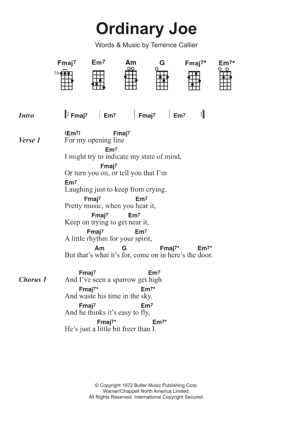 Terry Callier Ordinary Joe Sheet Music Notes & Chords for Ukulele - Download or Print PDF