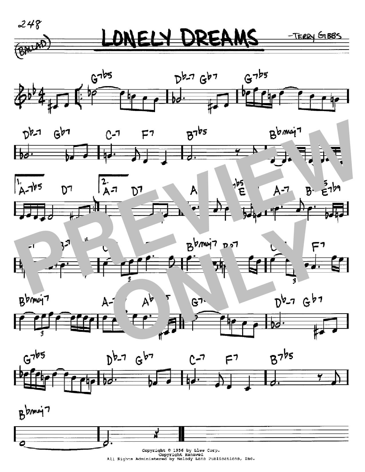 Terry Gibbs Lonely Dreams Sheet Music Notes & Chords for Real Book - Melody & Chords - C Instruments - Download or Print PDF