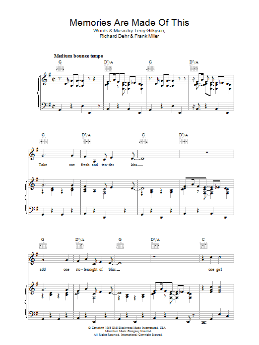 Terry Gilkyson Memories Are Made Of This Sheet Music Notes & Chords for Piano, Vocal & Guitar (Right-Hand Melody) - Download or Print PDF