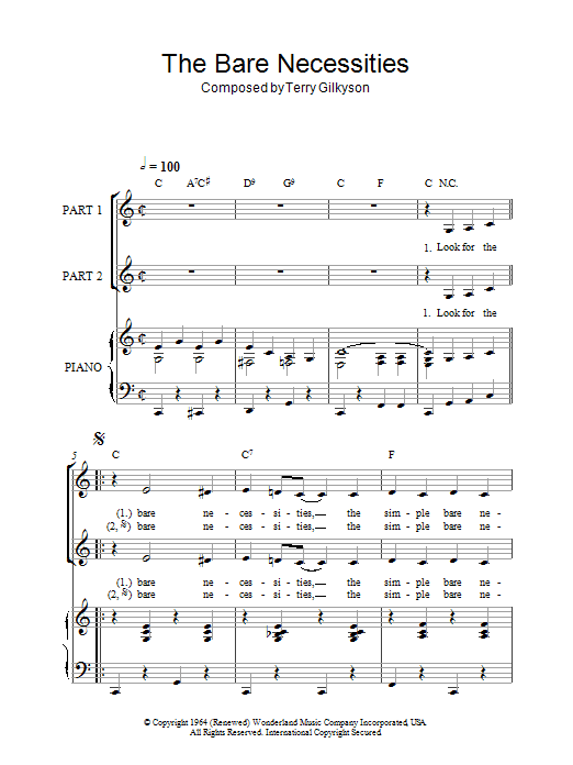 Terry Gilkyson The Bare Necessities (arr. Rick Hein) Sheet Music Notes & Chords for 2-Part Choir - Download or Print PDF