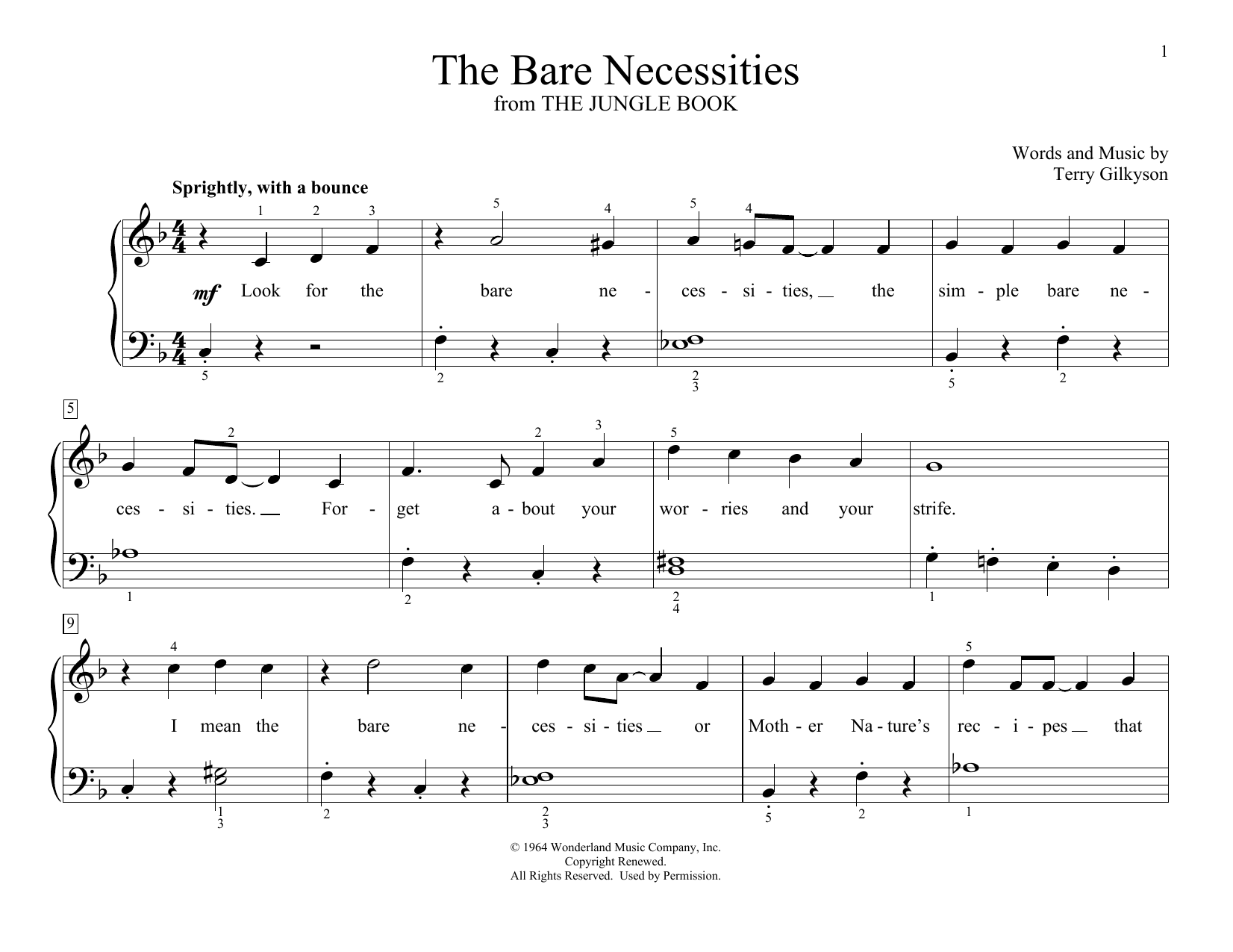 Terry Gilkyson The Bare Necessities (from Disney's The Jungle Book) (arr. Christopher Hussey) Sheet Music Notes & Chords for Educational Piano - Download or Print PDF