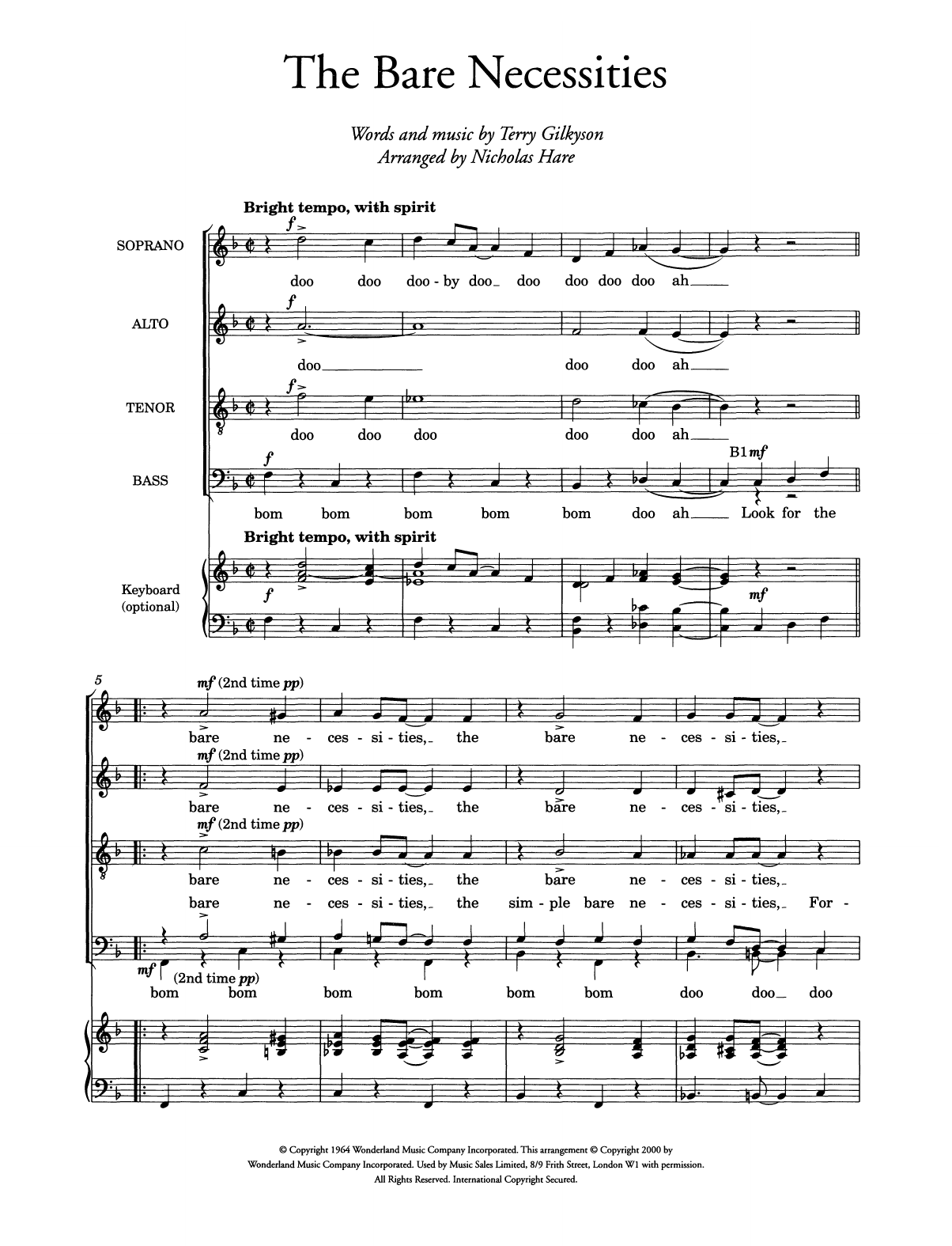 Terry Gilkyson The Bare Necessities (from Disney's The Jungle Book) (arr. Nicholas Hare) Sheet Music Notes & Chords for Choir - Download or Print PDF Terry Gilkyson The Bare Necessities (from Disney's The Jungle Book) (arr. Nicholas Hare) Sheet Music Notes & Chords for Choir - Download or Print PDF