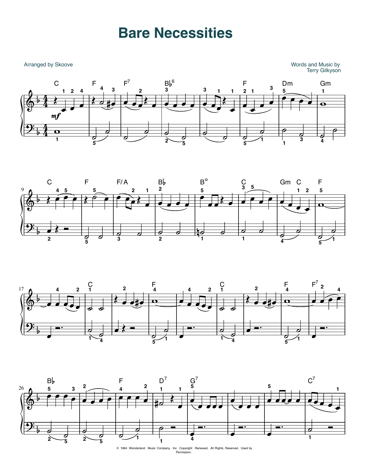 Terry Gilkyson The Bare Necessities (from The Jungle Book) (arr. Skoove) Sheet Music Notes & Chords for Beginner Piano (Abridged) - Download or Print PDF