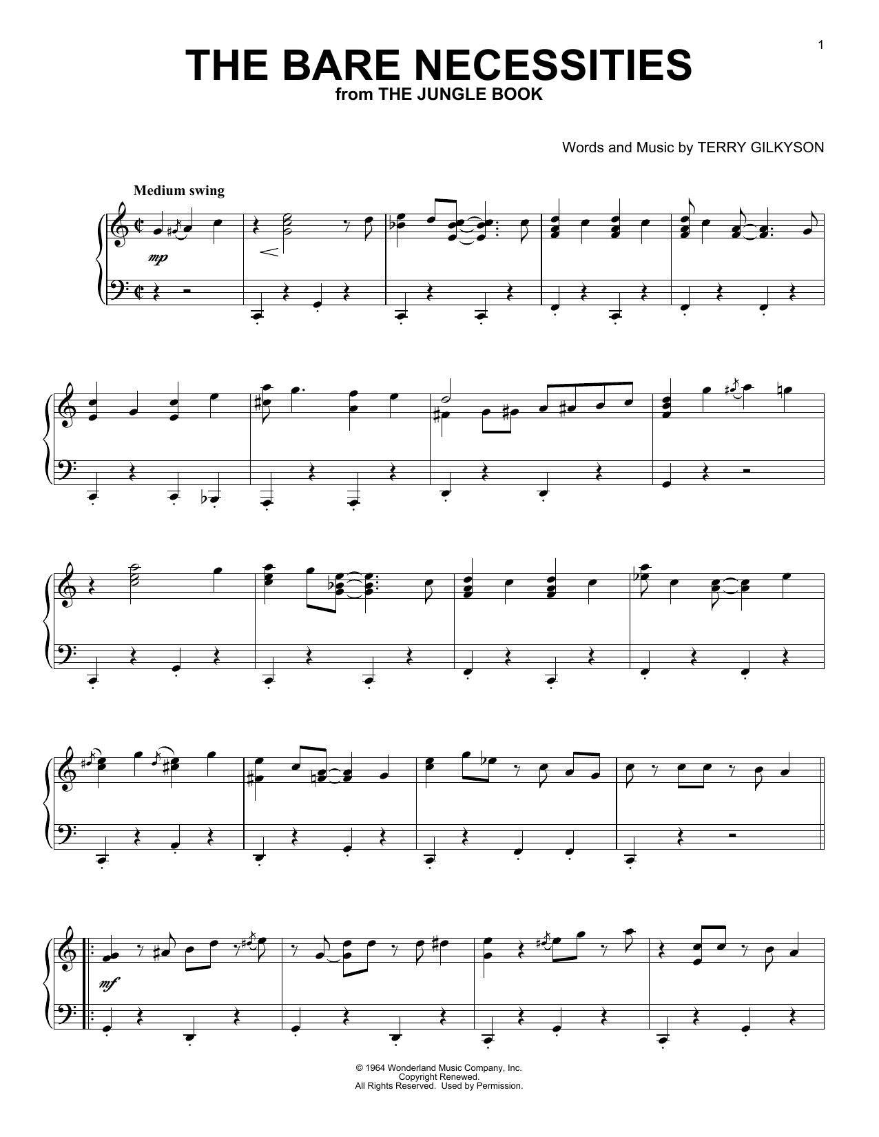 Terry Gilkyson The Bare Necessities (from The Jungle Book) [Classical version] Sheet Music Notes & Chords for Piano Solo - Download or Print PDF