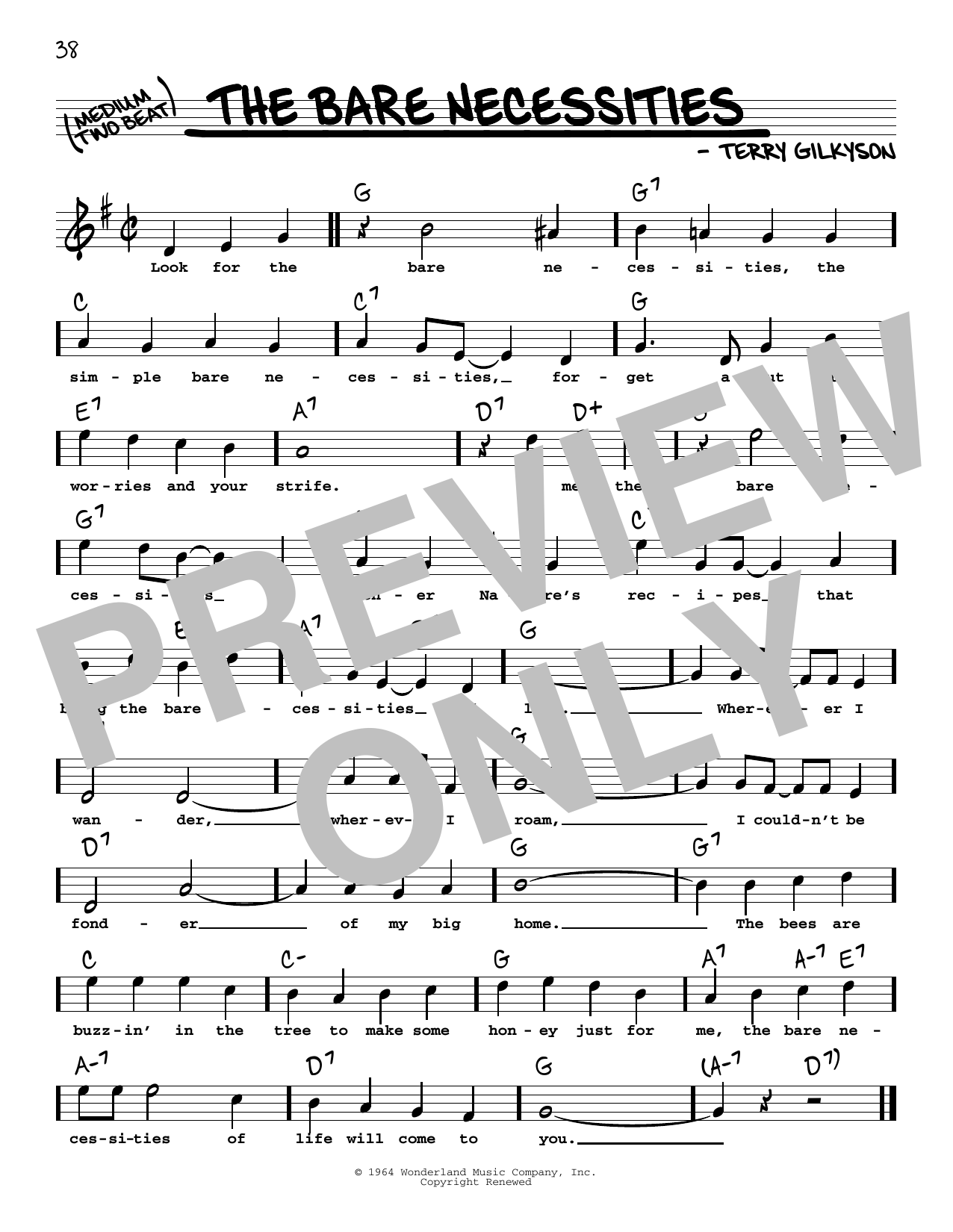 Terry Gilkyson The Bare Necessities (High Voice) Sheet Music Notes & Chords for Real Book – Melody, Lyrics & Chords - Download or Print PDF