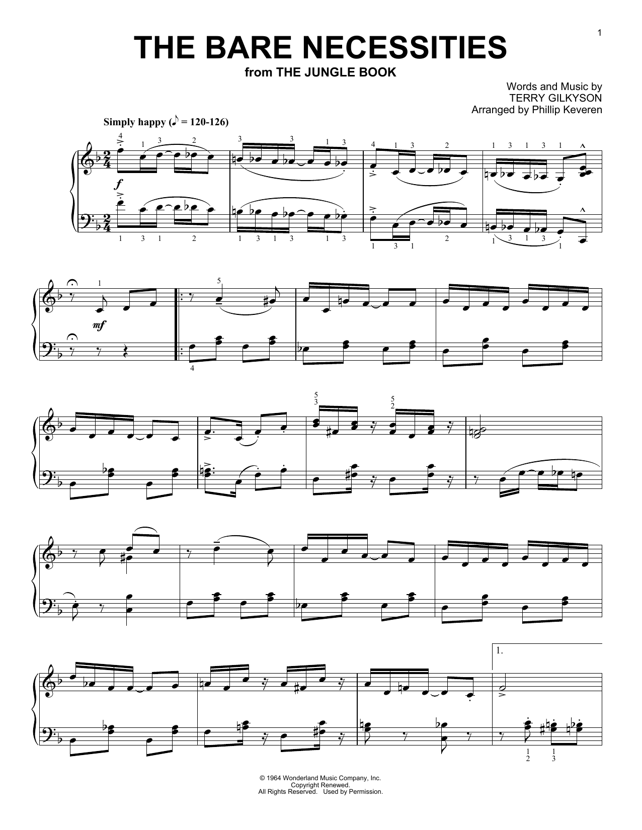 Terry Gilkyson The Bare Necessities [Ragtime version] (from The Jungle Book) (arr. Phillip Keveren) Sheet Music Notes & Chords for Piano - Download or Print PDF