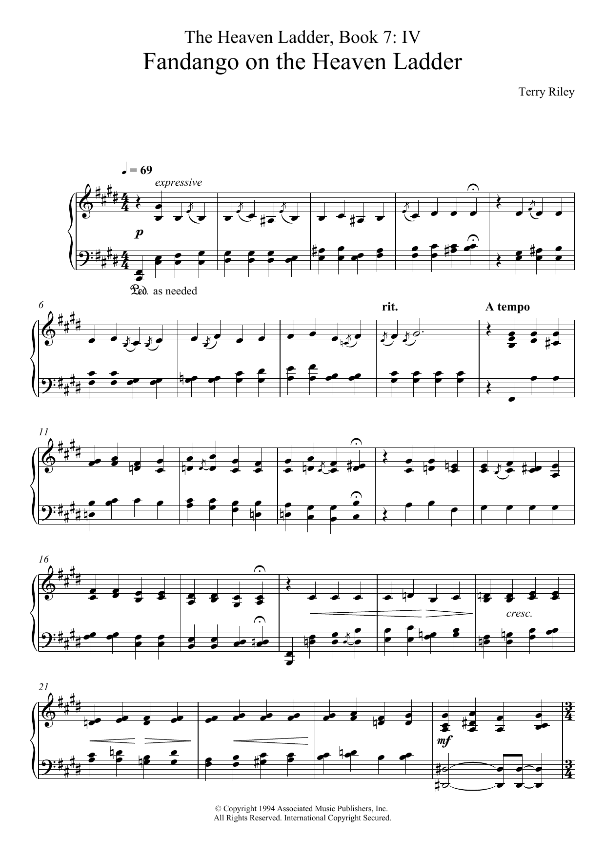 Terry Riley Fandango On The Heaven Ladder (No.4 From The Heaven Ladder Book 7) Sheet Music Notes & Chords for Piano - Download or Print PDF