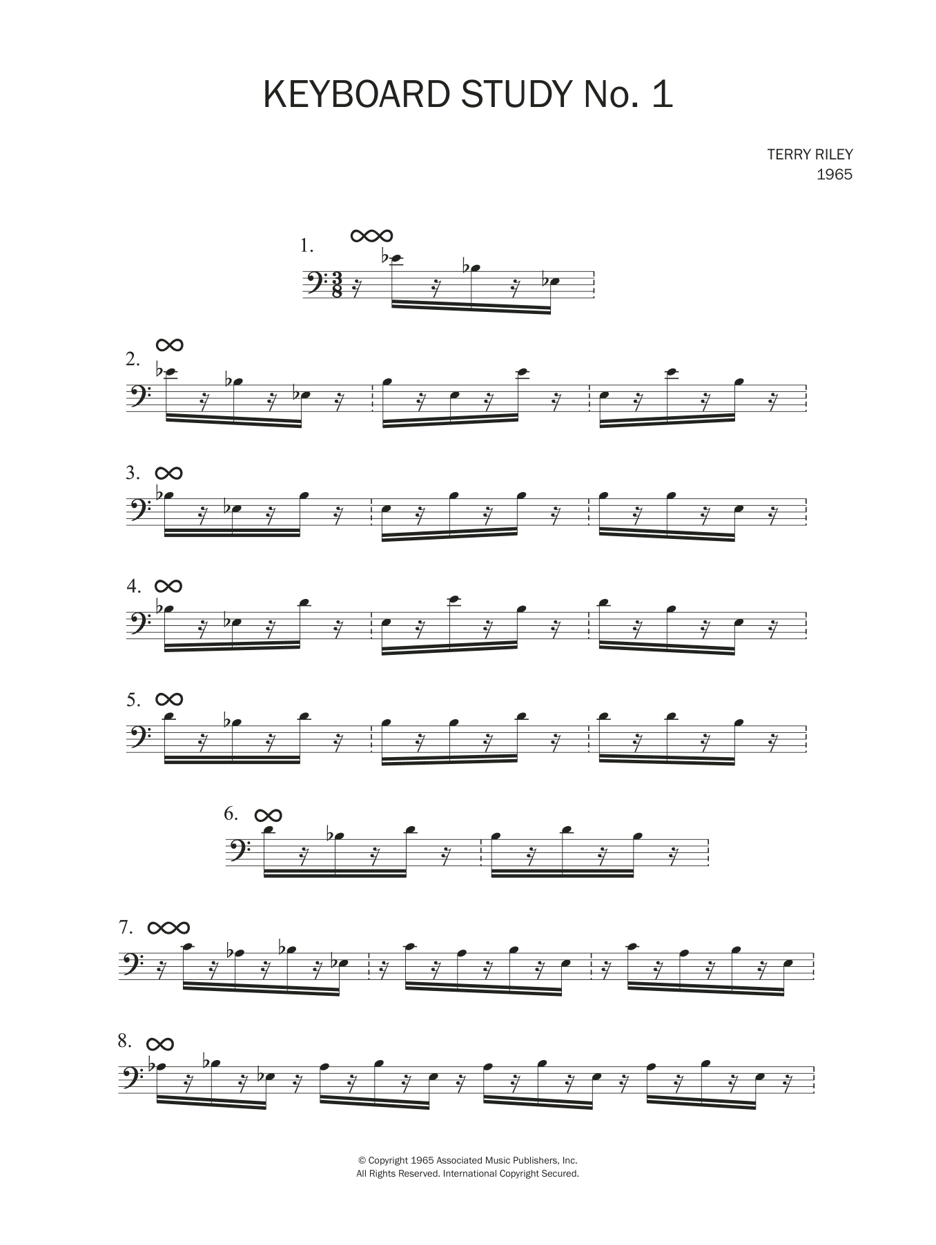 Terry Riley Keyboard Study No.1 Sheet Music Notes & Chords for Piano - Download or Print PDF