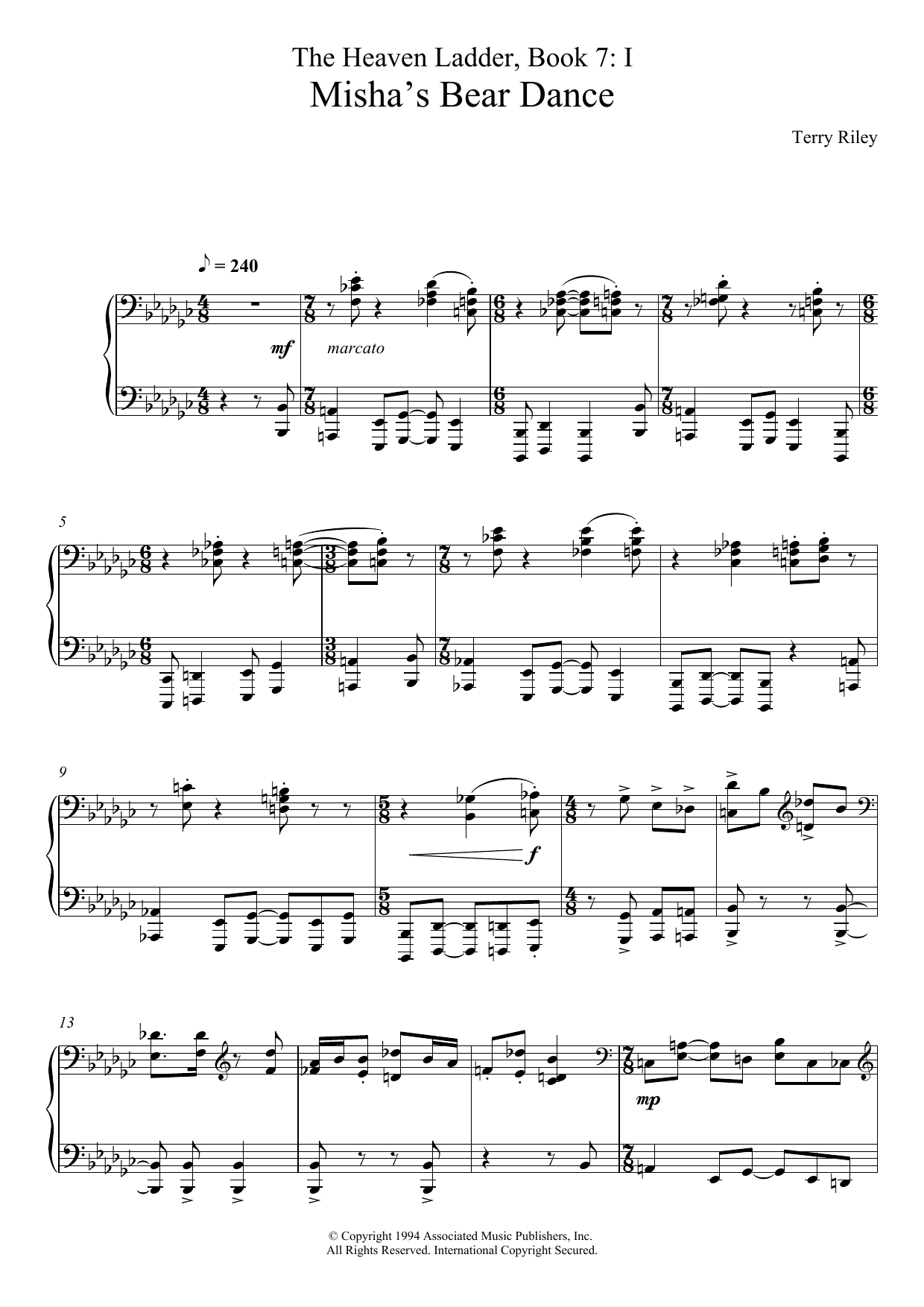 Terry Riley Misha's Bear Dance (No.1 From The Heaven Ladder Book 7) Sheet Music Notes & Chords for Piano - Download or Print PDF